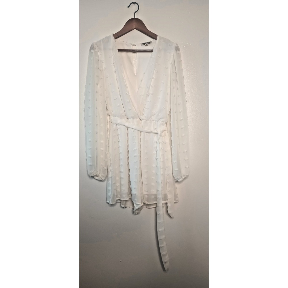 Inspired Hearts Cream Swiss Dot Romper Womens L V Neck Boho Cottagecore